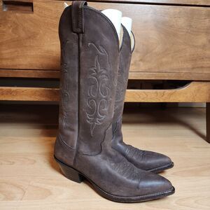 NOCONA Dark Brown Leather Pull On Cowboy Boots Womens Size 6B 47842 Pre-owned